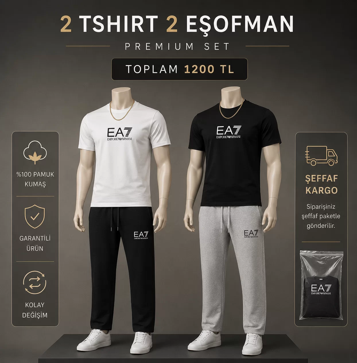 EA7 SİYAH TAKIM  - EA7 BEYAZ TSHİRT TAKIM